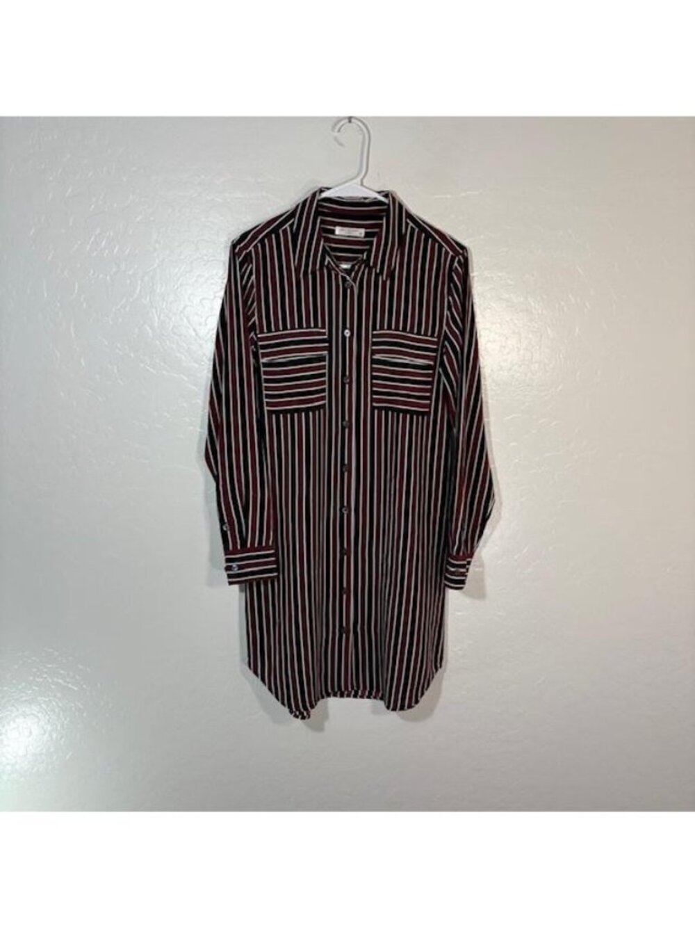 Equipment Femme Shirt Dress Womens Small Black Red White Stripe 100% Silk